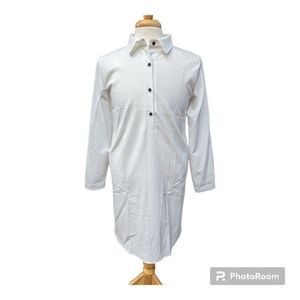 Shirt Dress Swim Suit Cover Up in Textured White Women's Size L